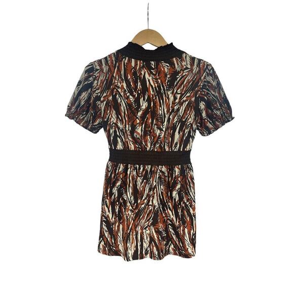 Merona Brown Pattern Y2K Style Slinky Babydoll Top Womens XS - Picture 3 of 5